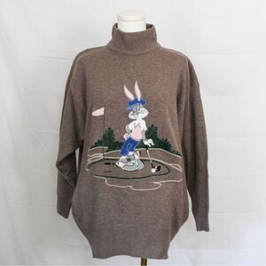 Vintage Warner Brothers Bugs Bunny Golf Turtle Neck Italian Wool Sweater Large